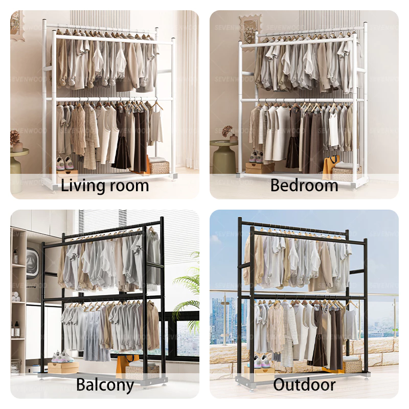 SEVENWOOD Clothes Rack Rak Baju Penyangkut Besi Rack Steel Hanger Organizer Baju Rak Baju Clothing Display 100-150CM
