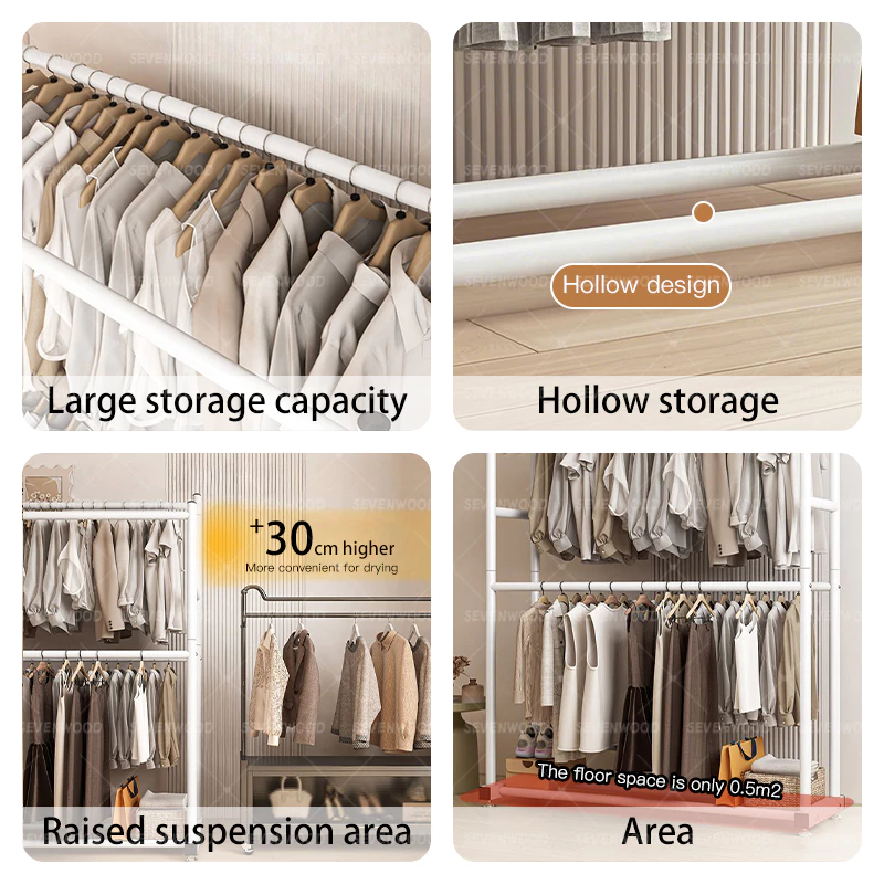 SEVENWOOD Clothes Rack Rak Baju Penyangkut Besi Rack Steel Hanger Organizer Baju Rak Baju Clothing Display 100-150CM