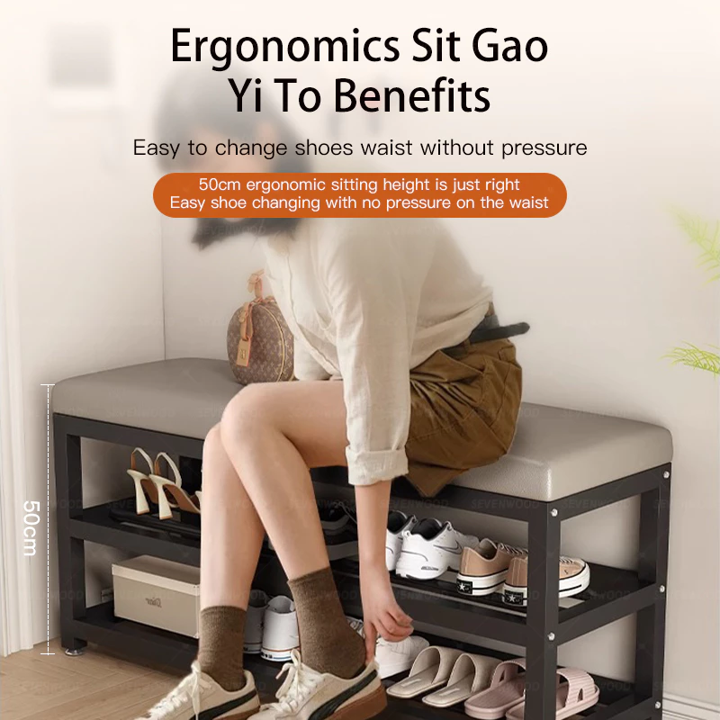 SEVENWOOD Shoe Rack With Seat Storage Bench Rak Kasut Duduk Shoe Stool Shelf Shoe Shelf Rak Kasut Rak Besi