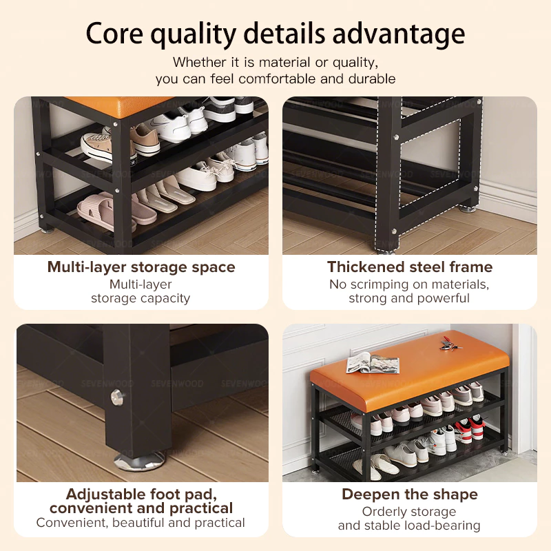 SEVENWOOD Shoe Rack With Seat Storage Bench Rak Kasut Duduk Shoe Stool Shelf Shoe Shelf Rak Kasut Rak Besi