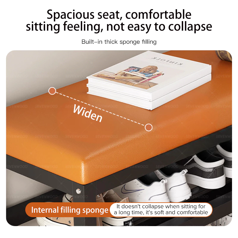 SEVENWOOD Shoe Rack With Seat Storage Bench Rak Kasut Duduk Shoe Stool Shelf Shoe Shelf Rak Kasut Rak Besi
