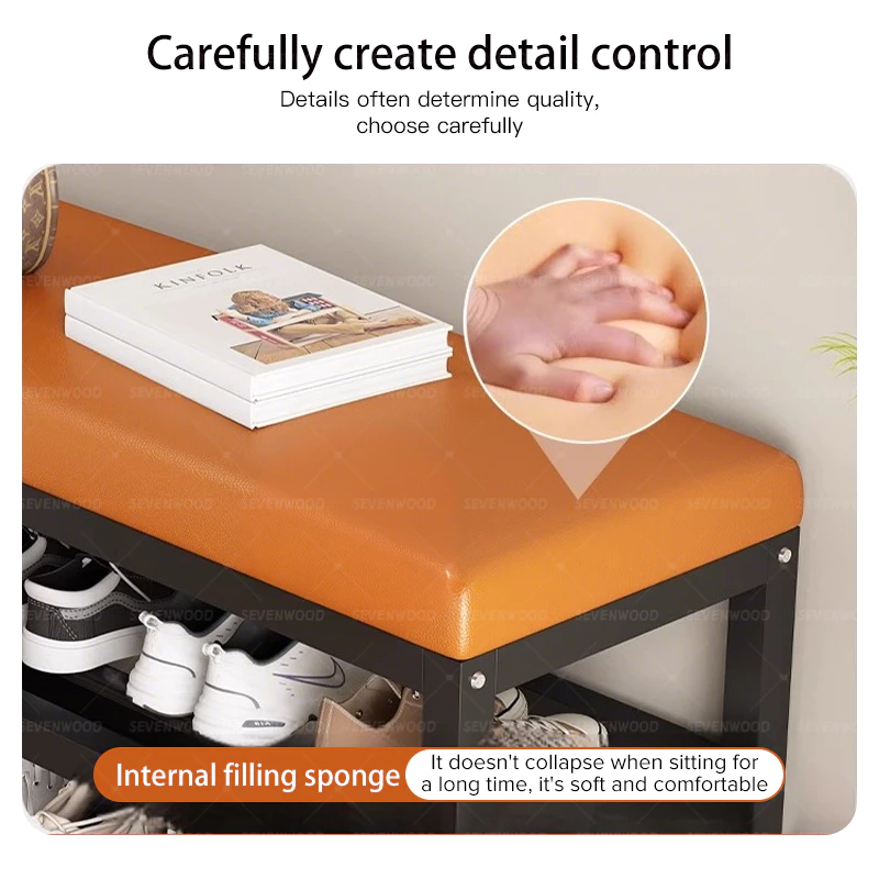 SEVENWOOD Shoe Rack With Seat Storage Bench Rak Kasut Duduk Shoe Stool Shelf Shoe Shelf Rak Kasut Rak Besi