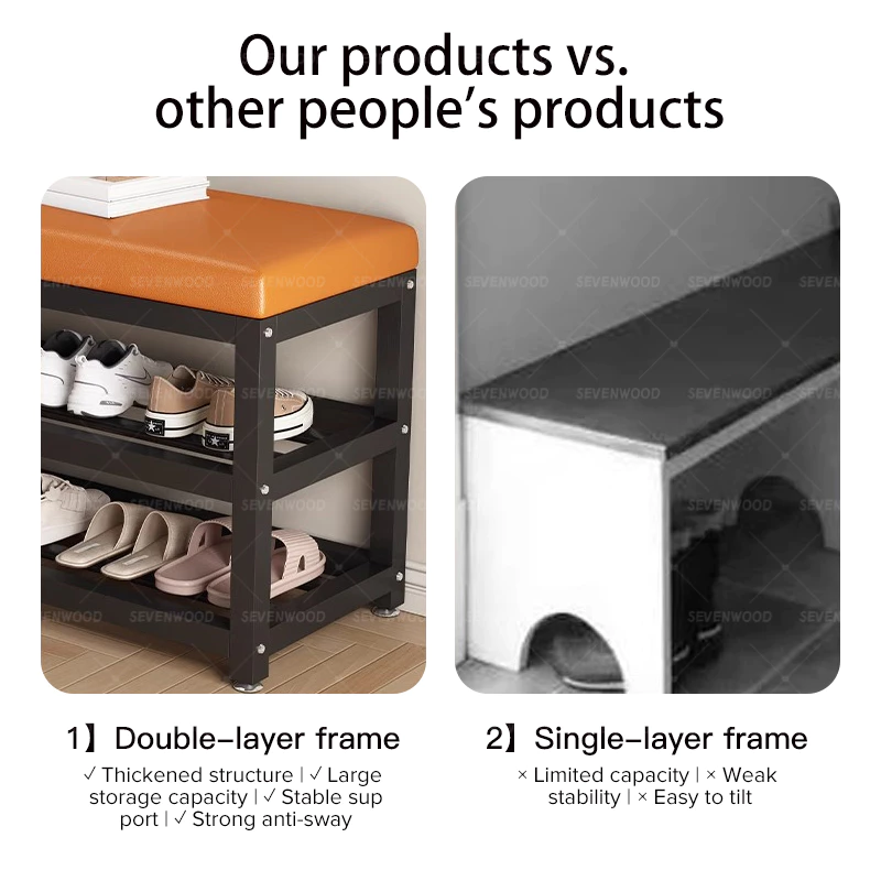 SEVENWOOD Shoe Rack With Seat Storage Bench Rak Kasut Duduk Shoe Stool Shelf Shoe Shelf Rak Kasut Rak Besi