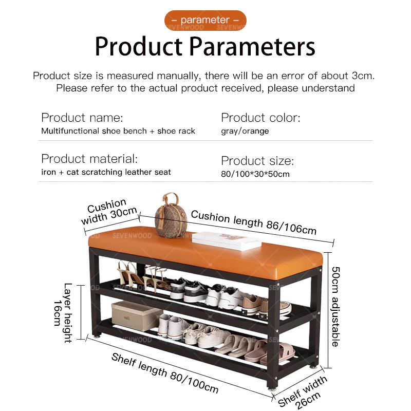 SEVENWOOD Shoe Rack With Seat Storage Bench Rak Kasut Duduk Shoe Stool Shelf Shoe Shelf Rak Kasut Rak Besi
