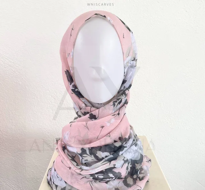 Premium Printed Cotton shawl - Pink Dahlia [AY] Printed Floral Cotton Tassel Scarf Viscose Shawls For Woman Summer Beach Long Muffler Fashion Muslim Headband 185*90cm