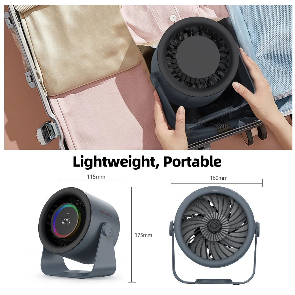 GOOJODOQ 2 in 1 Desktop High-speed Fan 100-speed Wind Adjustable Fan LED Digital Display Turbo Fan RGB Lighting