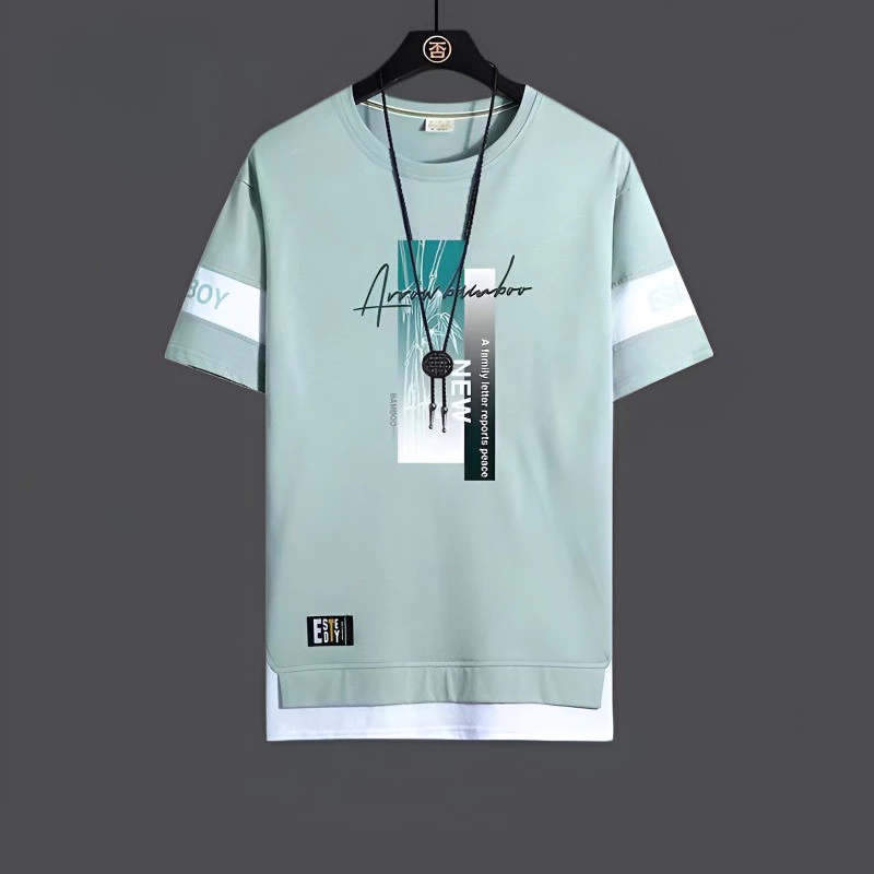 Men's set casual sports Korean version loose fitting youth student short sleeved T-shirt trend two-piece set baju lelaki