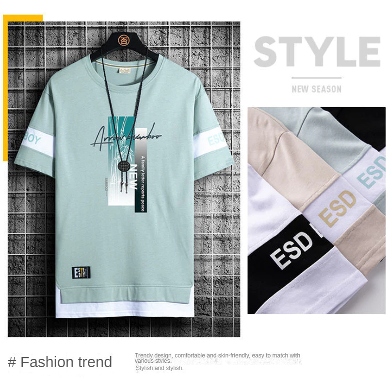 Men's set casual sports Korean version loose fitting youth student short sleeved T-shirt trend two-piece set baju lelaki