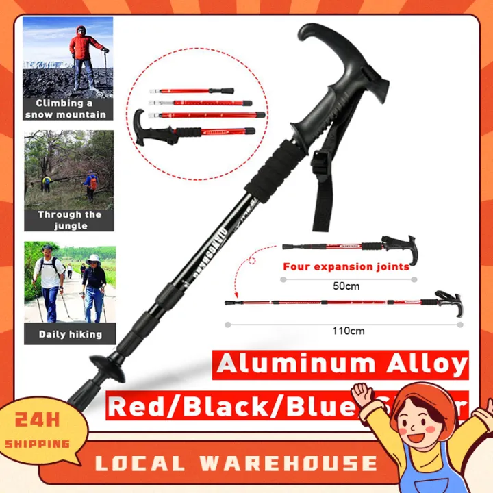 Hiking Stick Light Weight Trekking Pole Anti-Shock Adjustable Aluminium Leg Support Cane Stick Outdoor Walking Stick