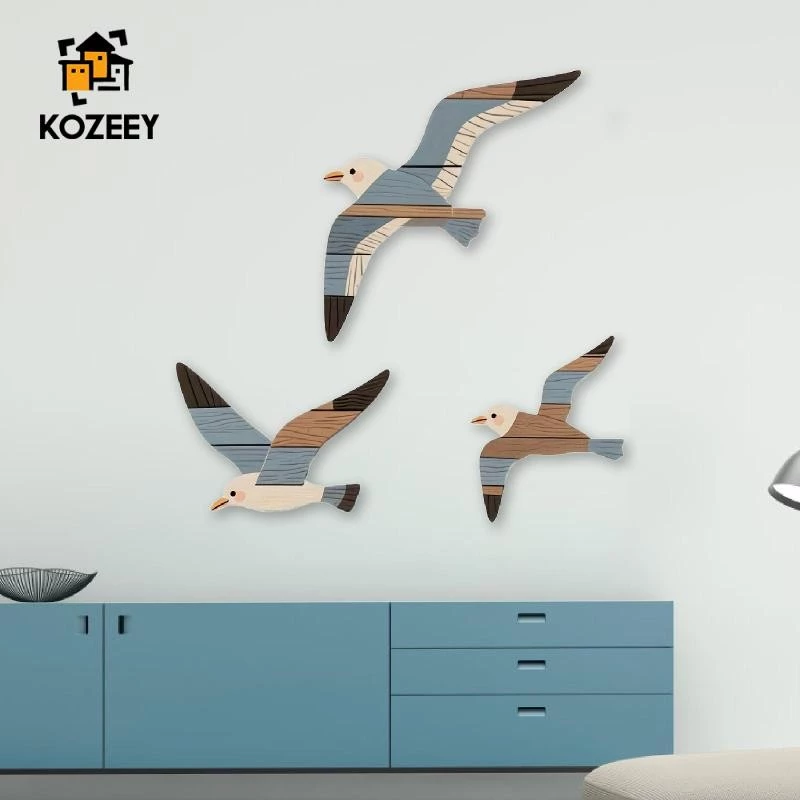KOZEEY 3Pcs Wooden Bird Wall Art Home Decoration Wall Hanging Handcrafted Flying Bird for Living Room Housewarming Farmhouse
