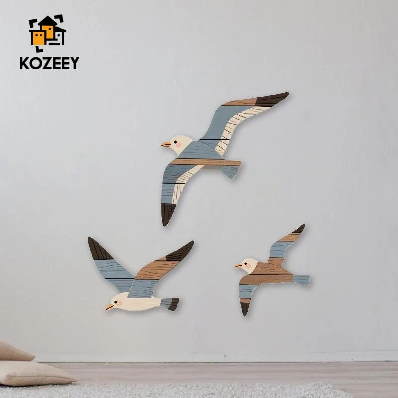 KOZEEY 3Pcs Wooden Bird Wall Art Home Decoration Wall Hanging Handcrafted Flying Bird for Living Room Housewarming Farmhouse