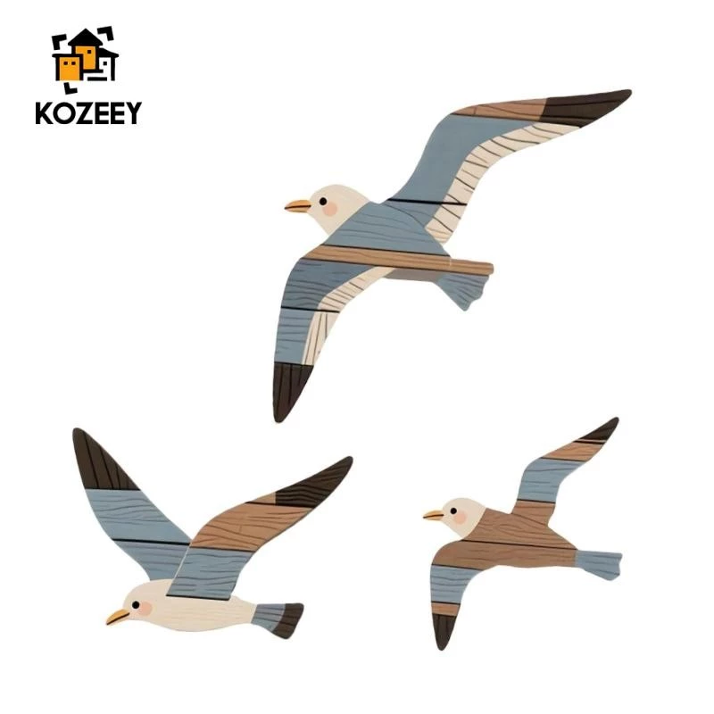 KOZEEY 3Pcs Wooden Bird Wall Art Home Decoration Wall Hanging Handcrafted Flying Bird for Living Room Housewarming Farmhouse