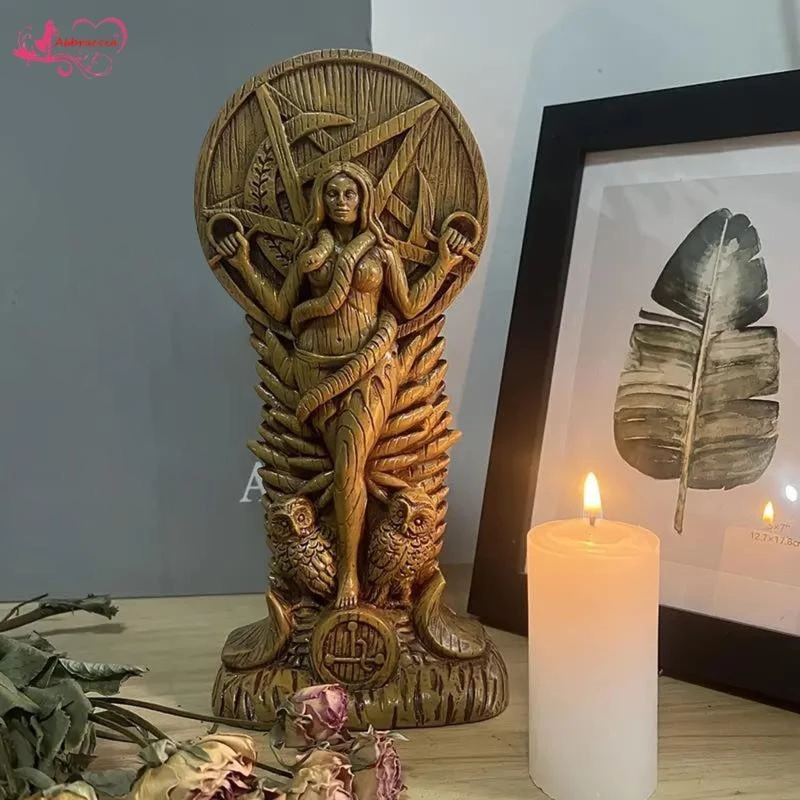 Abbraccia Statue of Goddess, Snake, Woman, Resin Figure, Housewarming Gift, Desk Decoration, Decorative Sculpture for Table And