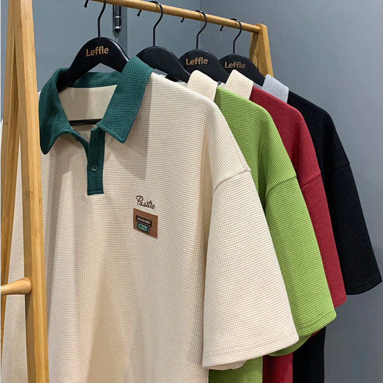 BeCoolMAN black men waffle shirt baju polo lelaki t shirt berkolar Colorblock Short Sleeve unisex graphic