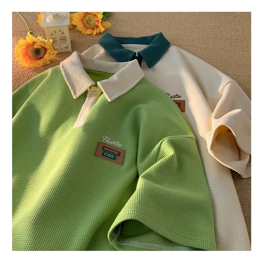 BeCoolMAN black men waffle shirt baju polo lelaki t shirt berkolar Colorblock Short Sleeve unisex graphic