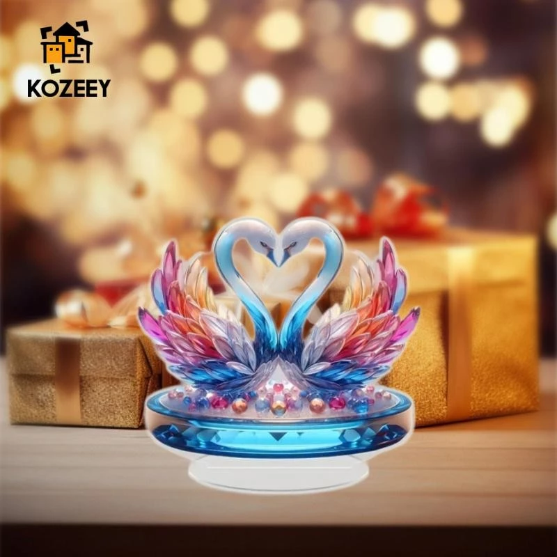KOZEEY Swan Statue, Acrylic Sculpture, Gifts, Tabletop, Cabinet, Collection, 2D Flat Decors, Living Room, Office, Animal Figurine, Ornament