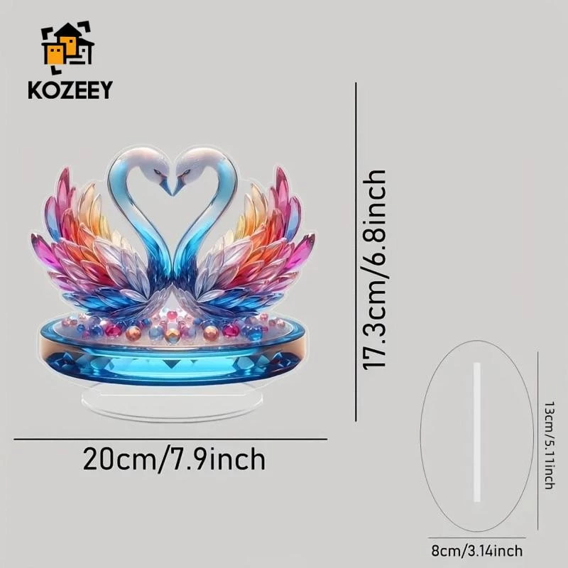 KOZEEY Swan Statue, Acrylic Sculpture, Gifts, Tabletop, Cabinet, Collection, 2D Flat Decors, Living Room, Office, Animal Figurine, Ornament