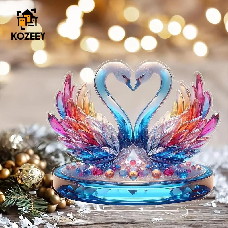 KOZEEY Swan Statue, Acrylic Sculpture, Gifts, Tabletop, Cabinet, Collection, 2D Flat Decors, Living Room, Office, Animal Figurine, Ornament