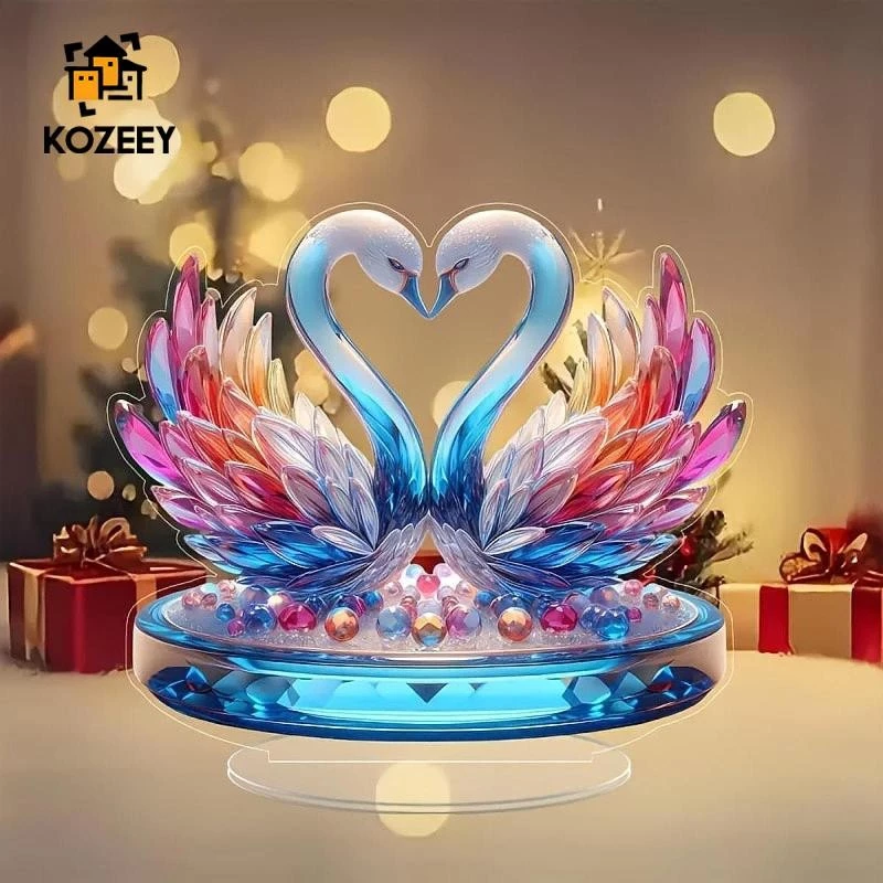 KOZEEY Swan Statue, Acrylic Sculpture, Gifts, Tabletop, Cabinet, Collection, 2D Flat Decors, Living Room, Office, Animal Figurine, Ornament