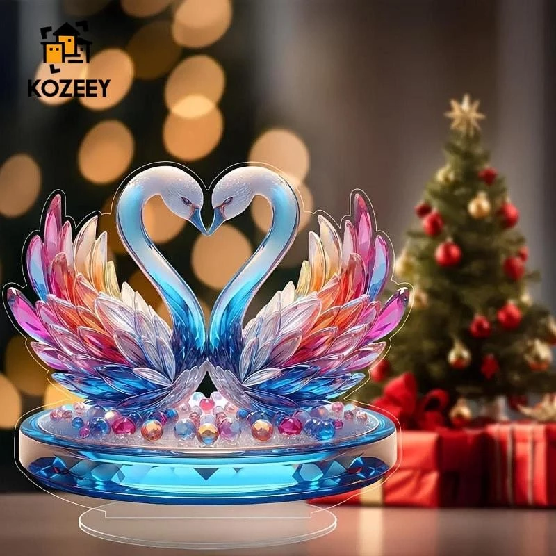 KOZEEY Swan Statue, Acrylic Sculpture, Gifts, Tabletop, Cabinet, Collection, 2D Flat Decors, Living Room, Office, Animal Figurine, Ornament