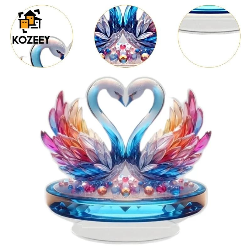 KOZEEY Swan Statue, Acrylic Sculpture, Gifts, Tabletop, Cabinet, Collection, 2D Flat Decors, Living Room, Office, Animal Figurine, Ornament