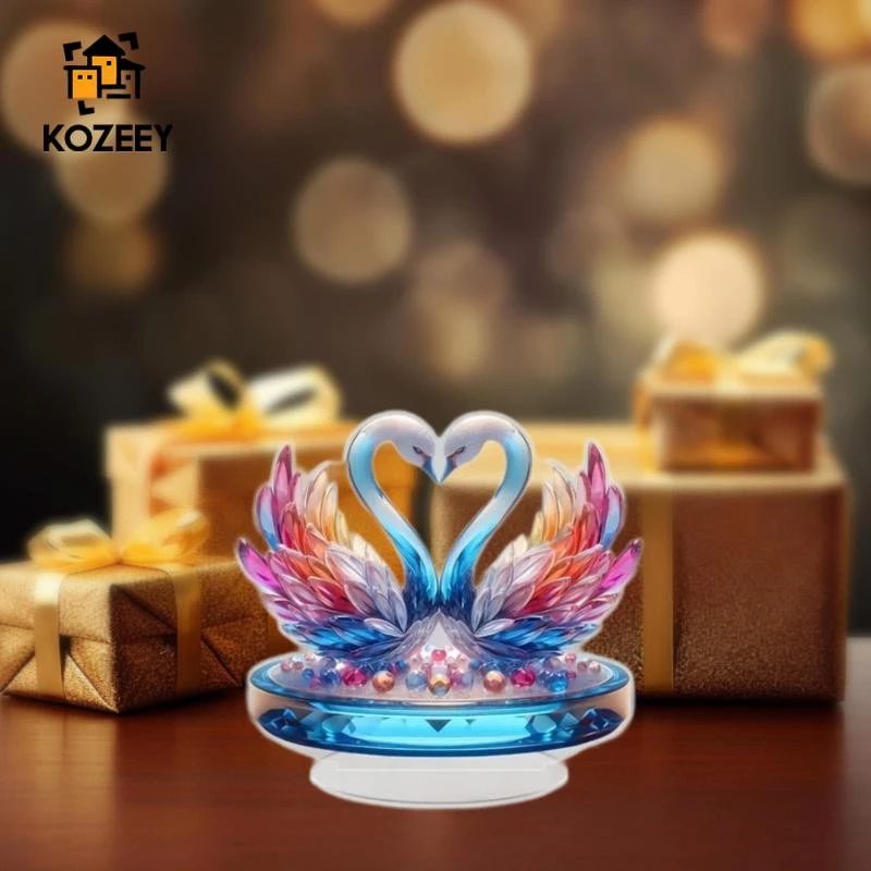 KOZEEY Swan Statue, Acrylic Sculpture, Gifts, Tabletop, Cabinet, Collection, 2D Flat Decors, Living Room, Office, Animal Figurine, Ornament