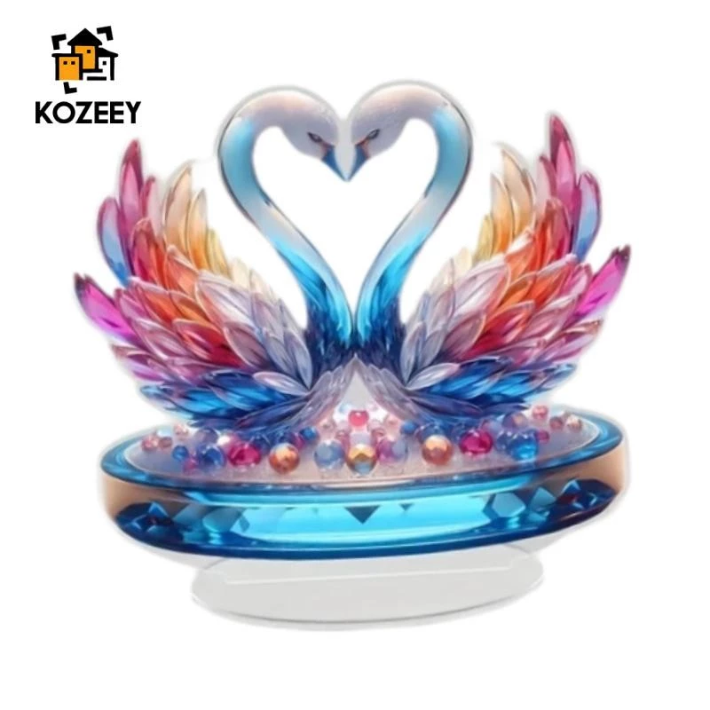 KOZEEY Swan Statue, Acrylic Sculpture, Gifts, Tabletop, Cabinet, Collection, 2D Flat Decors, Living Room, Office, Animal Figurine, Ornament