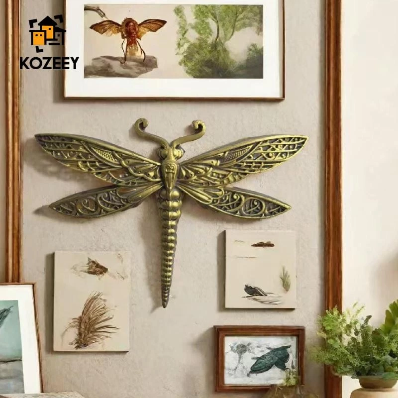 KOZEEY Dragonfly Wall Decor Hanging Ornament Vintage Style Stylish Versatile Wall Decor for Porch Office Home Indoor Outdoor Patio