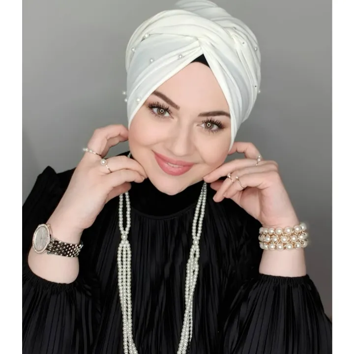 Motive Force Muslim Women Fashion Soft and comfortable Turban Instant Hijab Pearl