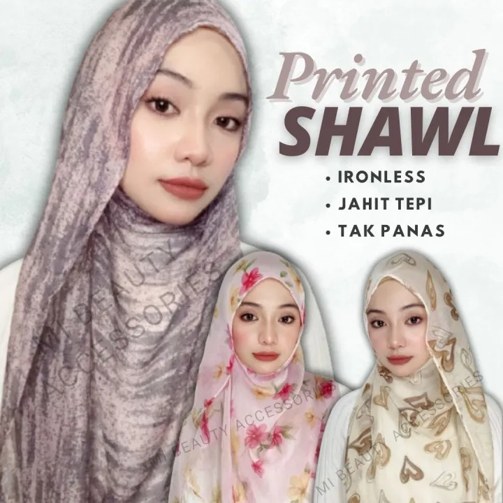 Ready Stock Tudung Shawl Fashion Printed Cotton Shawl Murah Simple Voile scarf Muslim Hijab Long Wide Shawl