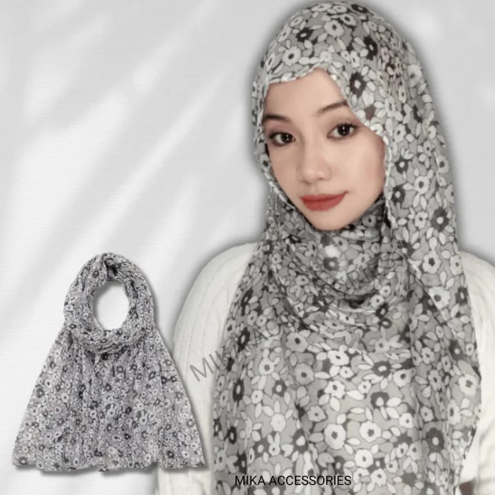 Ready Stock Tudung Shawl Fashion Printed Cotton Shawl Murah Simple Voile scarf Muslim Hijab Long Wide Shawl