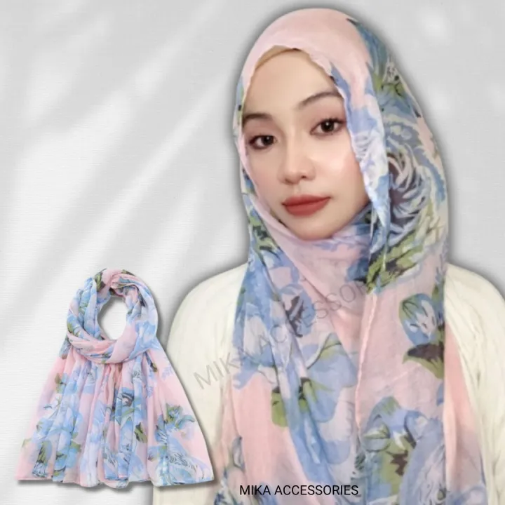 Ready Stock Tudung Shawl Fashion Printed Cotton Shawl Murah Simple Voile scarf Muslim Hijab Long Wide Shawl