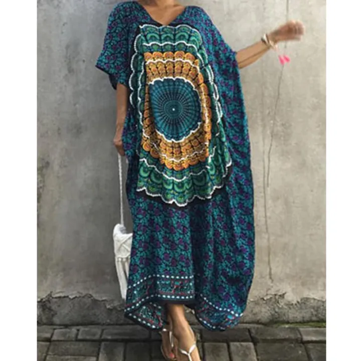 Middle Eastern Dubai Turkey Printed Dress Muslim Fashion Dresses Plus Size Loose Robe Islamic Abayas Prayer Service Clothing