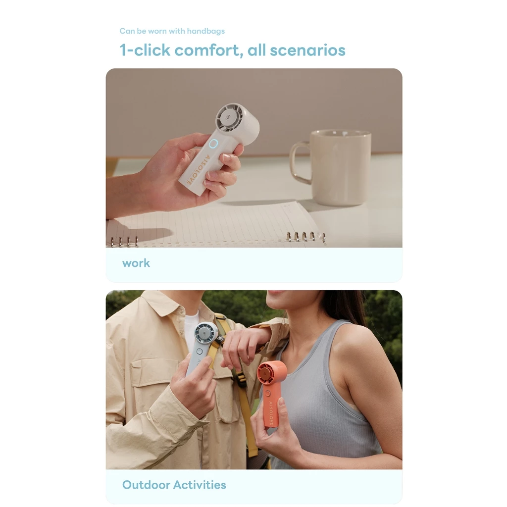 AISOLOVE F03 Mini Handheld Portable Fan with Cooling Chip 5000mAh 5 Level Speed Outdoor USB Rechargeable Turbo Airflow