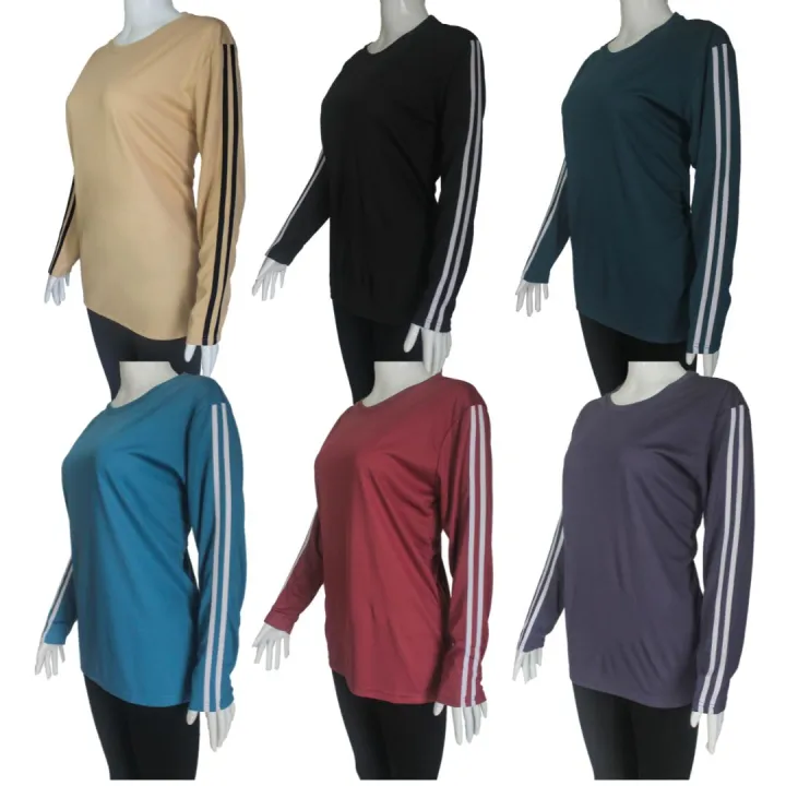 MUSLIMAH MICROFIBER STRIPES DESIGN PEREMPUAN LENGAN PANJANG SUKAN ( KAIN MICROFIBER / FULL PRINTING PLAIN)