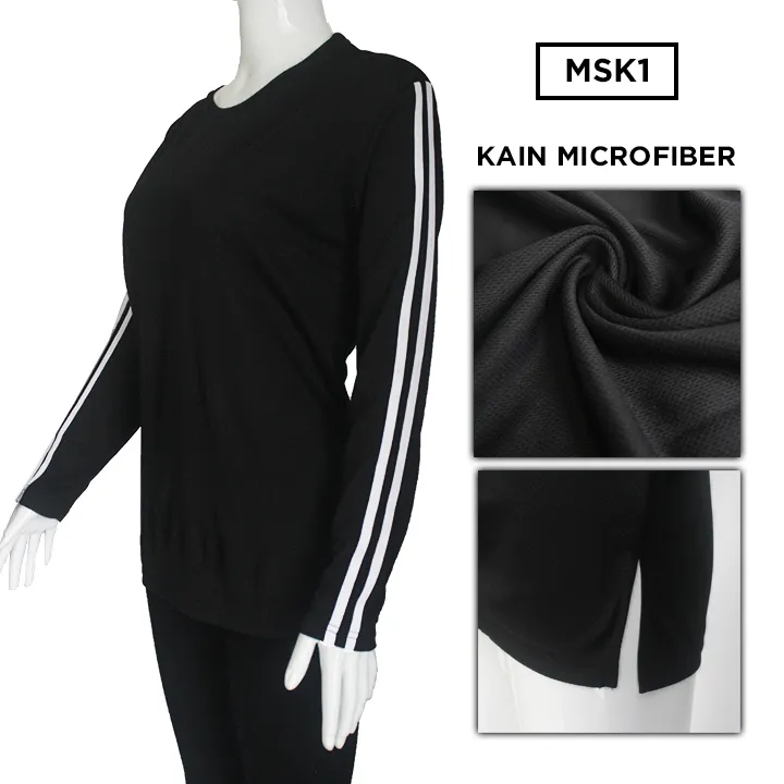 MUSLIMAH MICROFIBER STRIPES DESIGN PEREMPUAN LENGAN PANJANG SUKAN ( KAIN MICROFIBER / FULL PRINTING PLAIN)