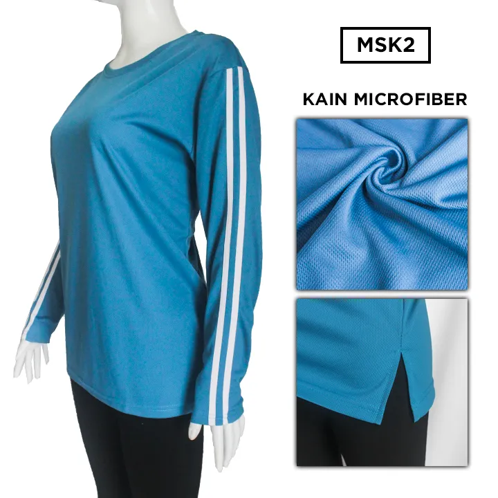 MUSLIMAH MICROFIBER STRIPES DESIGN PEREMPUAN LENGAN PANJANG SUKAN ( KAIN MICROFIBER / FULL PRINTING PLAIN)