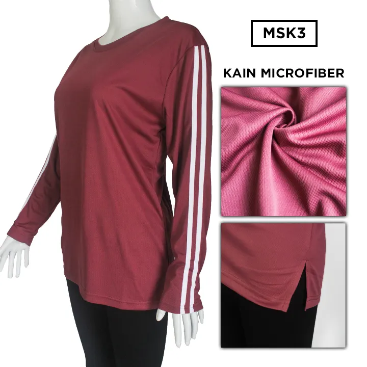 MUSLIMAH MICROFIBER STRIPES DESIGN PEREMPUAN LENGAN PANJANG SUKAN ( KAIN MICROFIBER / FULL PRINTING PLAIN)