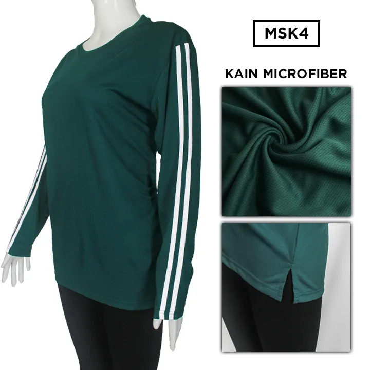 MUSLIMAH MICROFIBER STRIPES DESIGN PEREMPUAN LENGAN PANJANG SUKAN ( KAIN MICROFIBER / FULL PRINTING PLAIN)