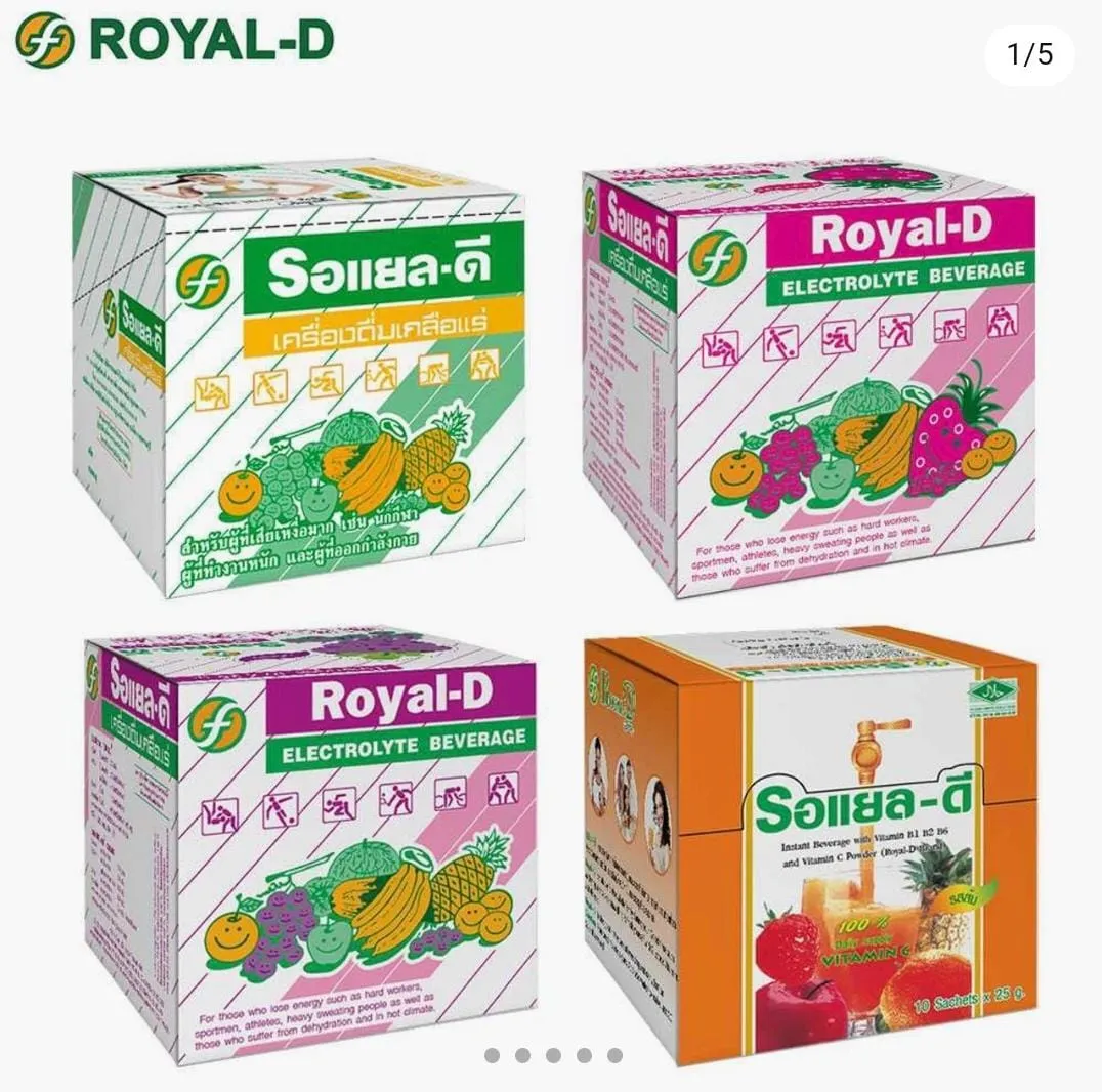 Mix 4 Flavour 1Box inside 20Packs x 25g Thailand Royal D Electrolyte Beverage