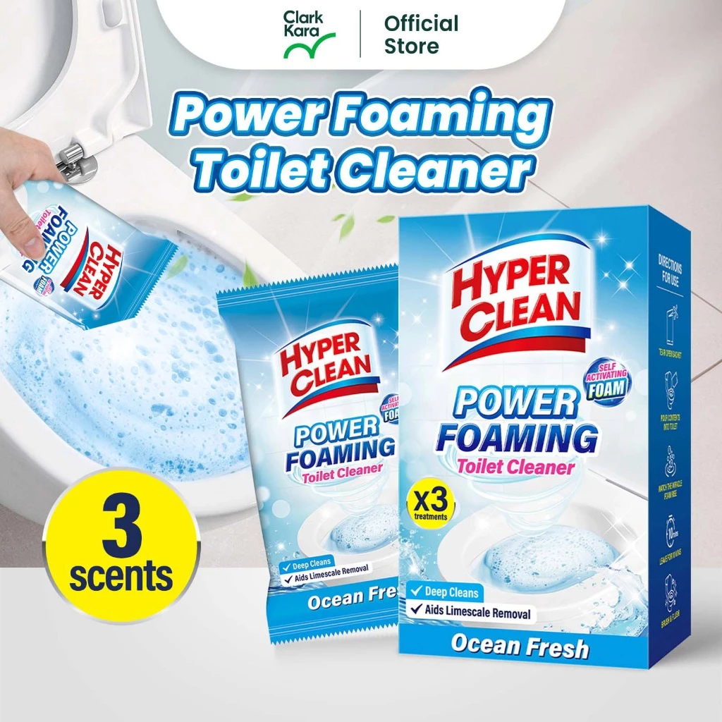 HYPERCLEAN 3 Packs Power Foaming Toilet Cleaner Toilet Bubble Removing Fresh and Odor - Fast-Foaming Powder (100G*3 )