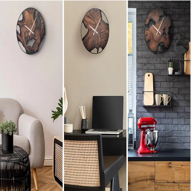 Rustic Wooden Wall Clock Silent Quartz – Jam Dinding Kayu Moden Antik Hiasan Rumah Ruang Tamu & Bilik Tidur