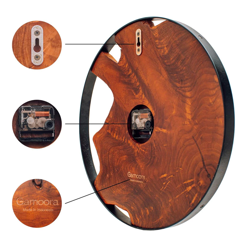 Rustic Wooden Wall Clock Silent Quartz – Jam Dinding Kayu Moden Antik Hiasan Rumah Ruang Tamu & Bilik Tidur