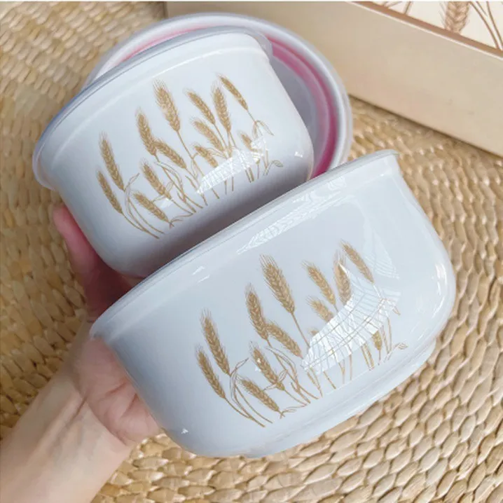 3PCS Bowls Set Ceramic Bowl Food Container With Lids Containers Kitchenware Utensils Microwave Girl gift