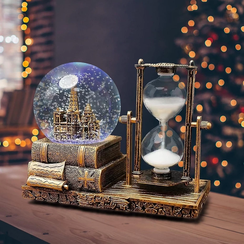 LED Crystal Ball Hourglass Decor Music Box Snow Globe 30 Second Timer Decorations for Home Table Decorations for Living Room Shelf Decor Accents
