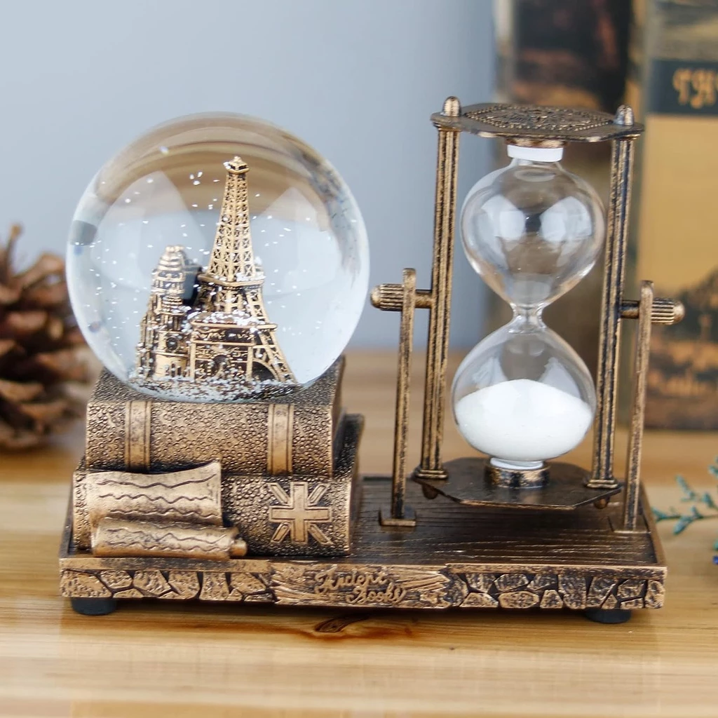 LED Crystal Ball Hourglass Decor Music Box Snow Globe 30 Second Timer Decorations for Home Table Decorations for Living Room Shelf Decor Accents