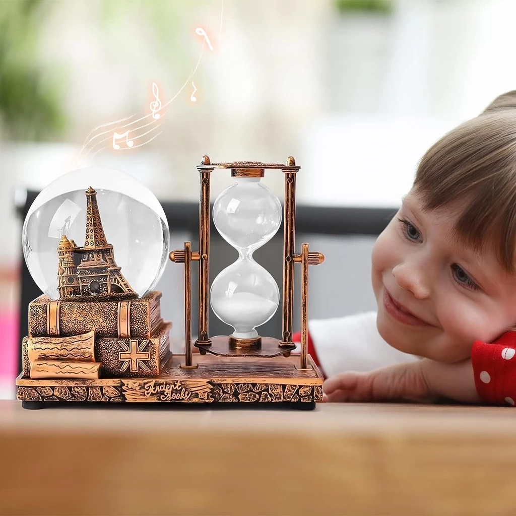 LED Crystal Ball Hourglass Decor Music Box Snow Globe 30 Second Timer Decorations for Home Table Decorations for Living Room Shelf Decor Accents
