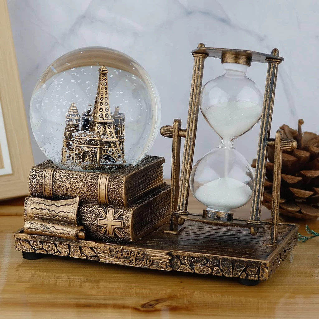 LED Crystal Ball Hourglass Decor Music Box Snow Globe 30 Second Timer Decorations for Home Table Decorations for Living Room Shelf Decor Accents