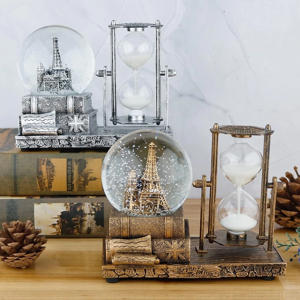 LED Crystal Ball Hourglass Decor Music Box Snow Globe 30 Second Timer Decorations for Home Table Decorations for Living Room Shelf Decor Accents