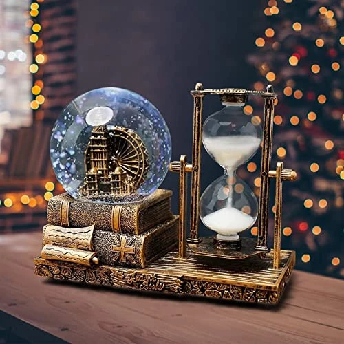 LED Crystal Ball Hourglass Decor Music Box Snow Globe 30 Second Timer Decorations for Home Table Decorations for Living Room Shelf Decor Accents